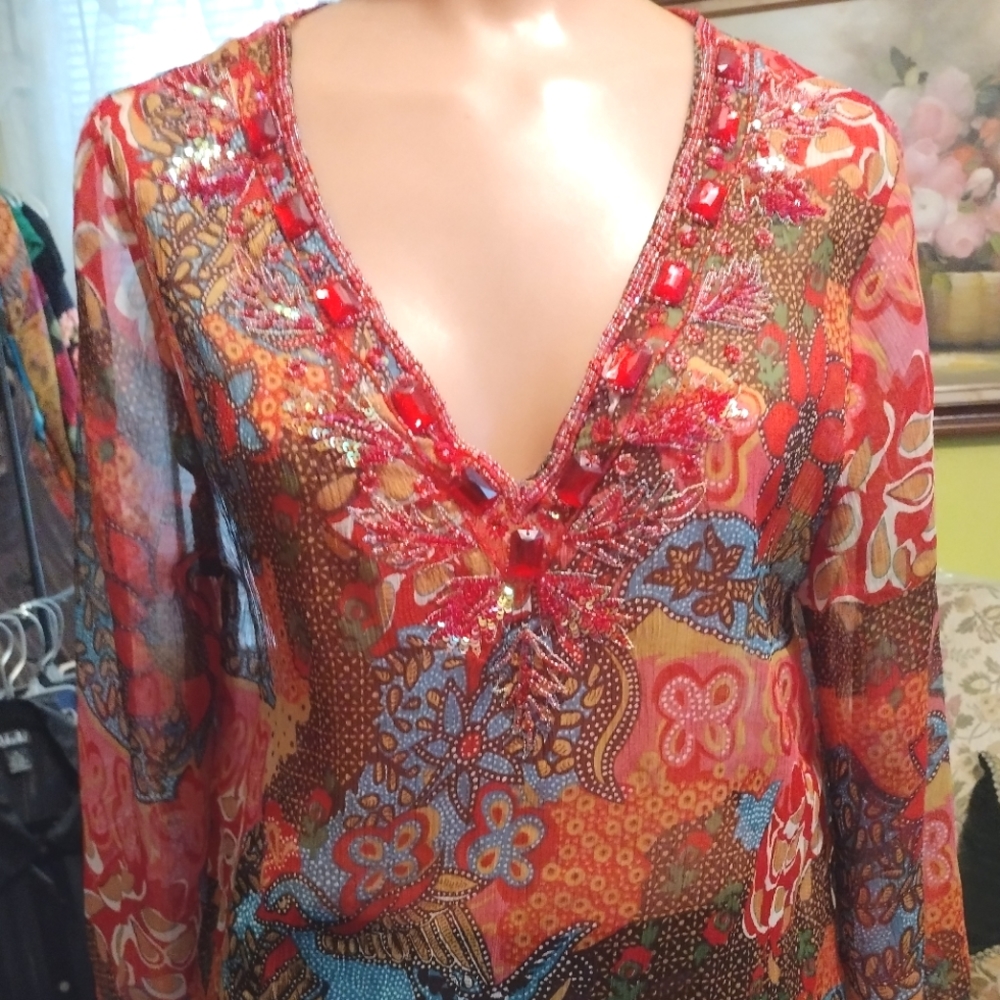 RAVIYA LONG SLEEVE SHEER FLORAL BLOUSE